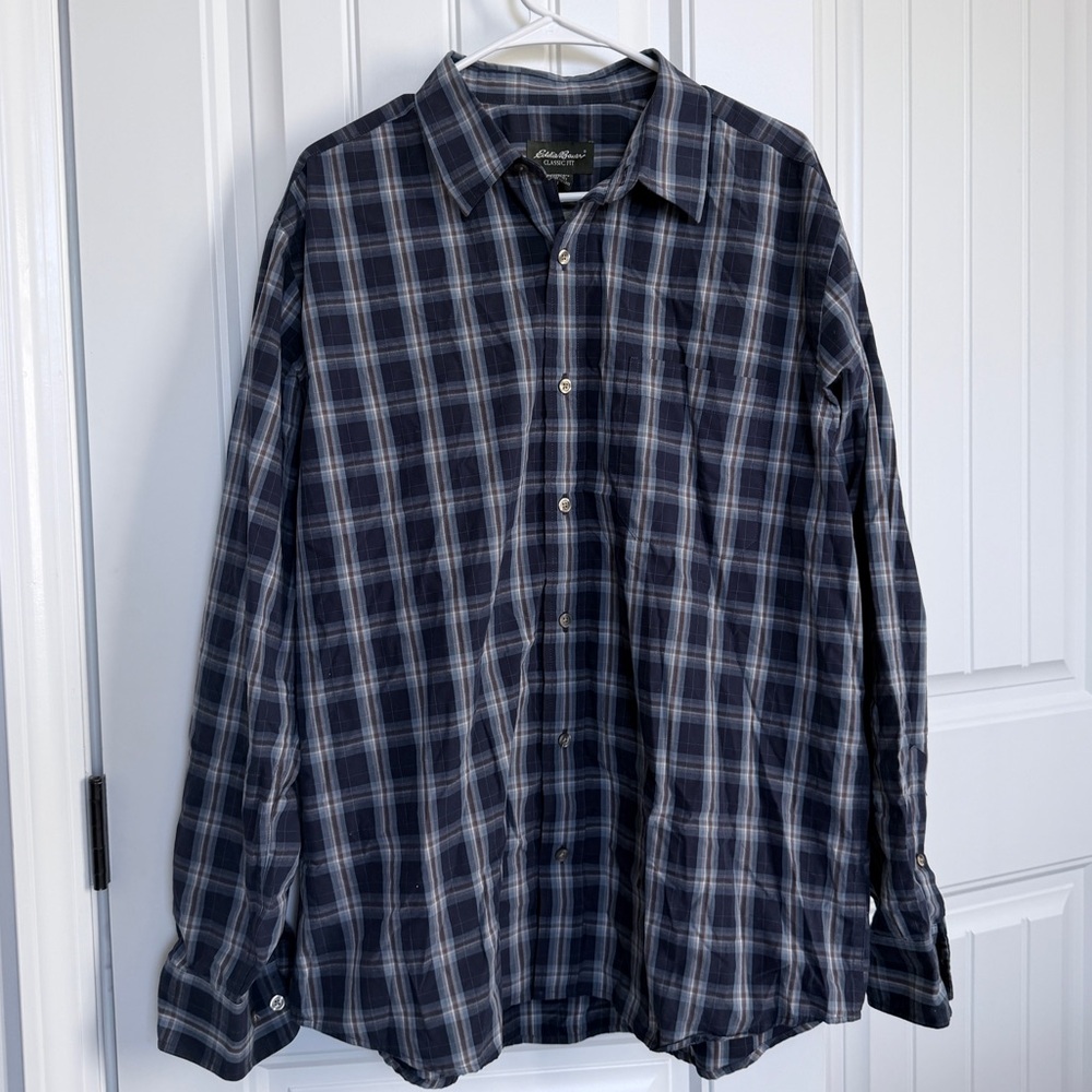Eddie Bauer Blue and Brown Plaid Shirt